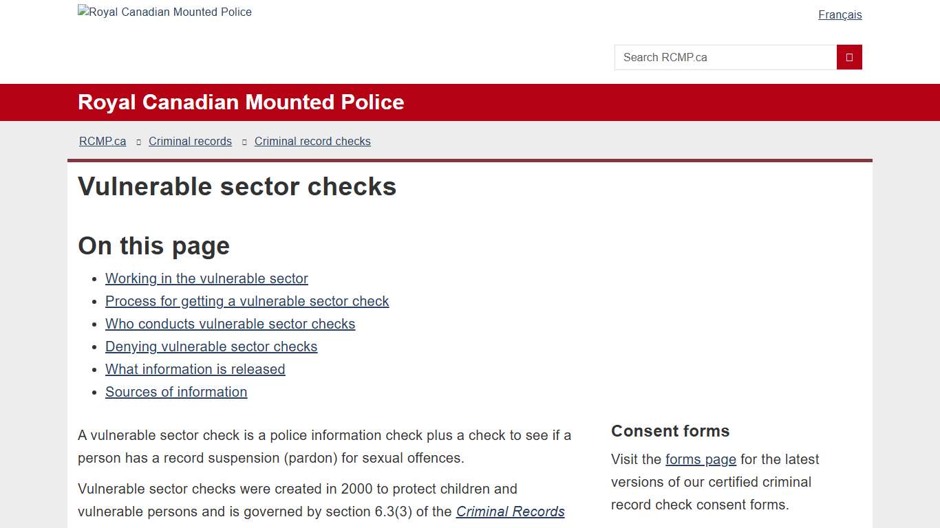 Vulnerable sector checks Royal Canadian Mounted Police